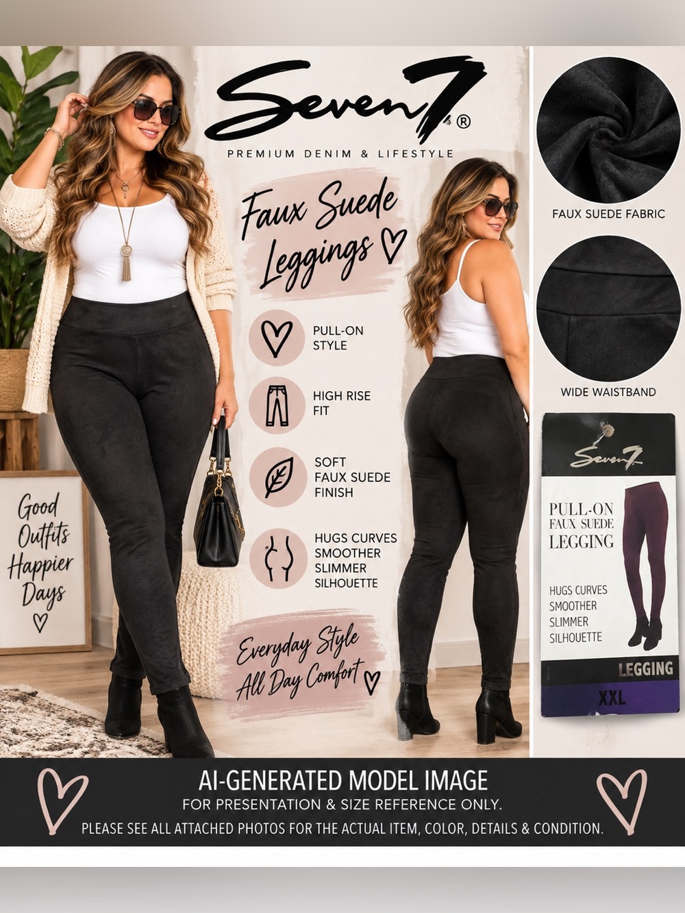 Seven7 Faux Suede Pull-On High Rise Leggings Black XXL NWT